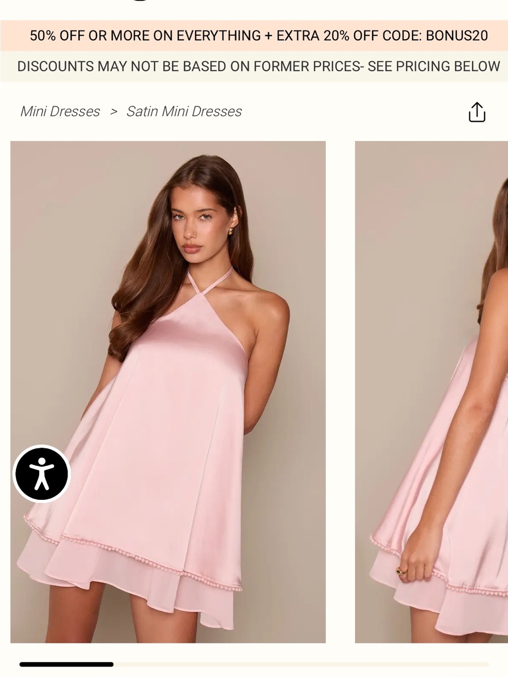 Satin Halter Mini Dress in Blush Pink. New With Tags